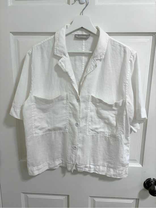 Everlane Tops - Everlane White Short-Sleeve Button Front Linen Shirt Size M